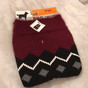 Large maroon, white , grey, and black dog sweater